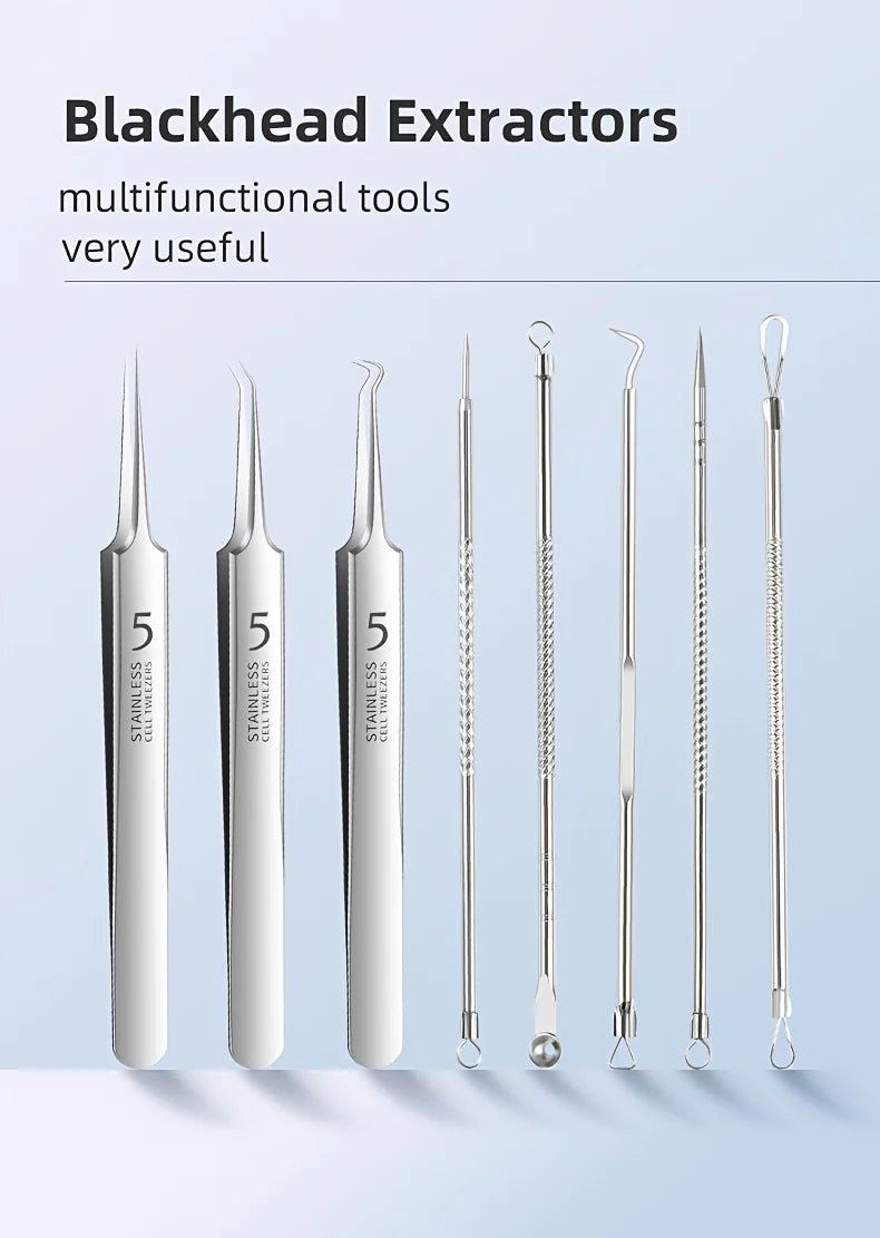 Stainless Steel 4/7/8pcs Acne Removal Tool Set - Blackhead & Pimple Popper Kit for All Skin Types, Fragrance-Free, Beauty Tools