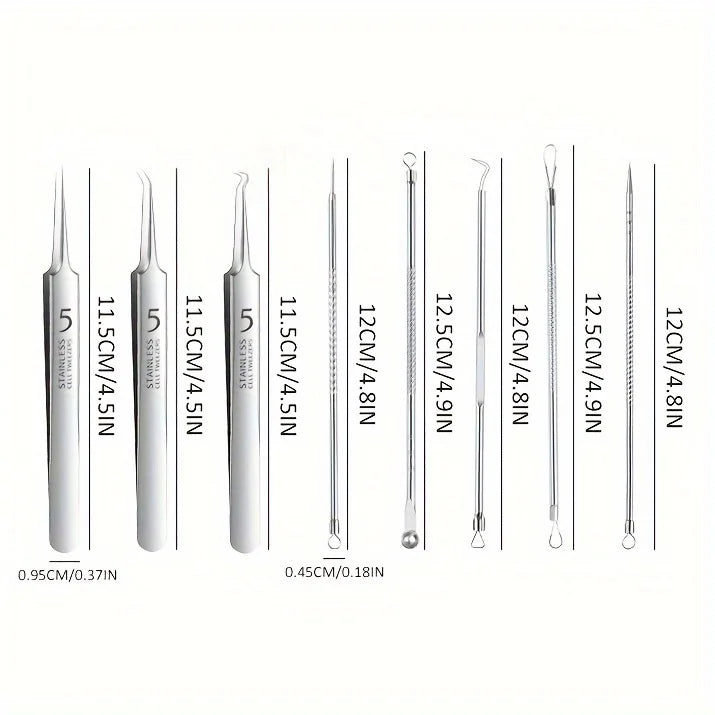 Stainless Steel 4/7/8pcs Acne Removal Tool Set - Blackhead & Pimple Popper Kit for All Skin Types, Fragrance-Free, Beauty Tools